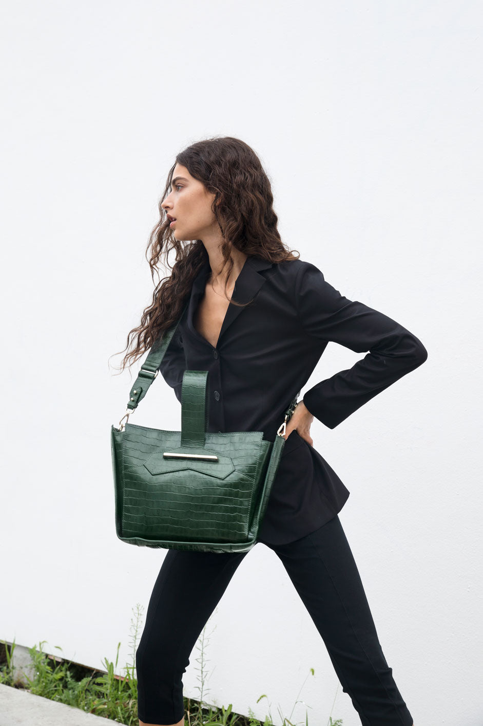 Manon Crossbody Forrest Green Croc by Naissant NYC