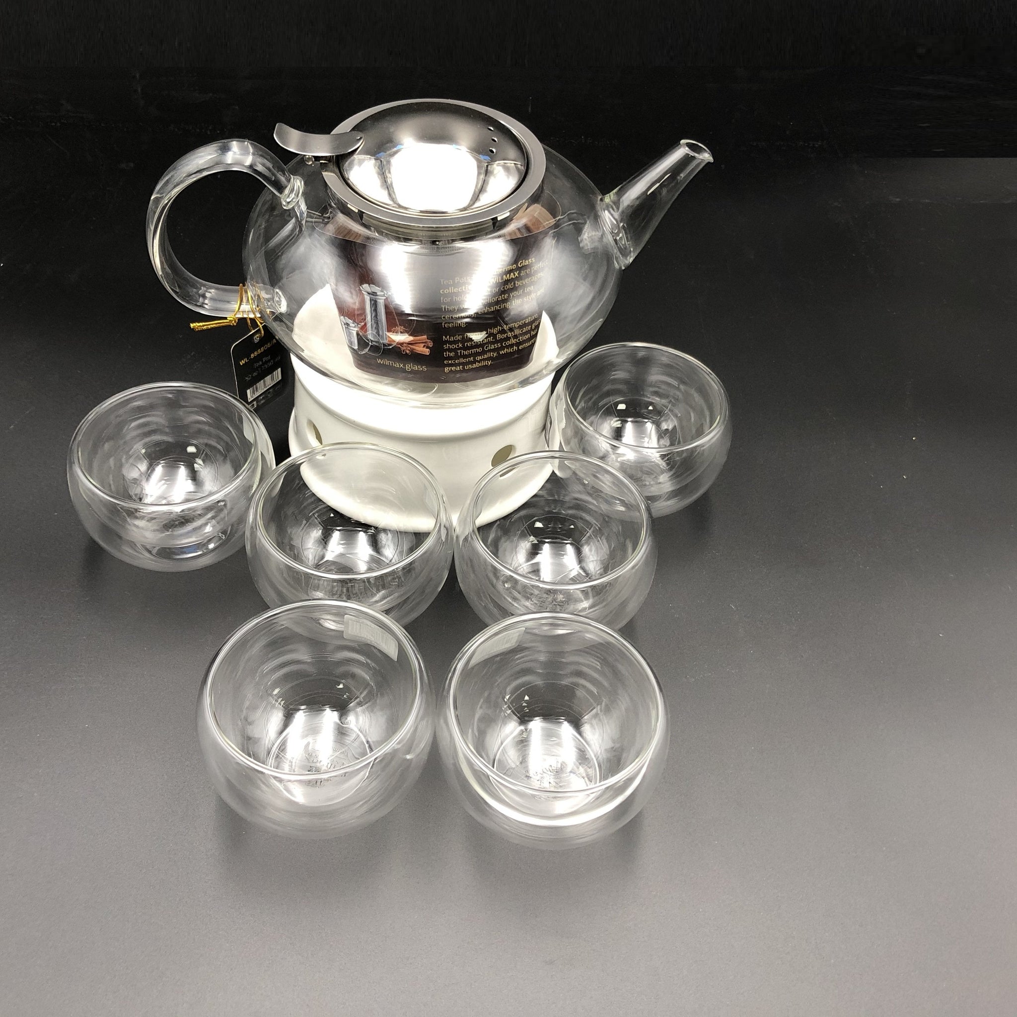 Large Asian Tea Thermo Set With 6 Bowls For Serving And A Porcelain Warming Stand by Wilmax Porcelain