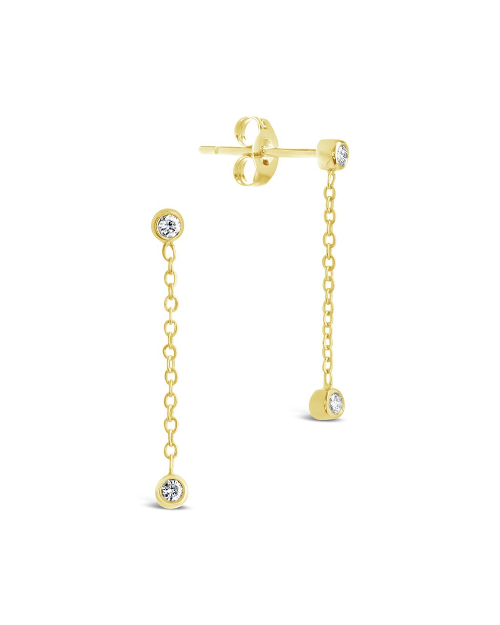 14K Gold Bezel Diamond Chain Drop Stud Earrings by Sterling Forever