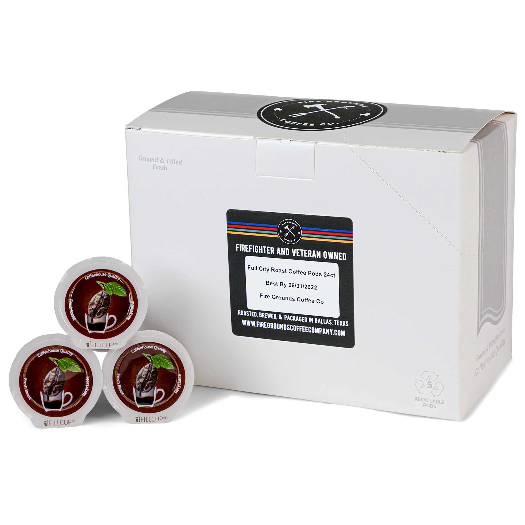 Full City Roast (Med-Dark) Coffee Pods by fire grounds coffee company