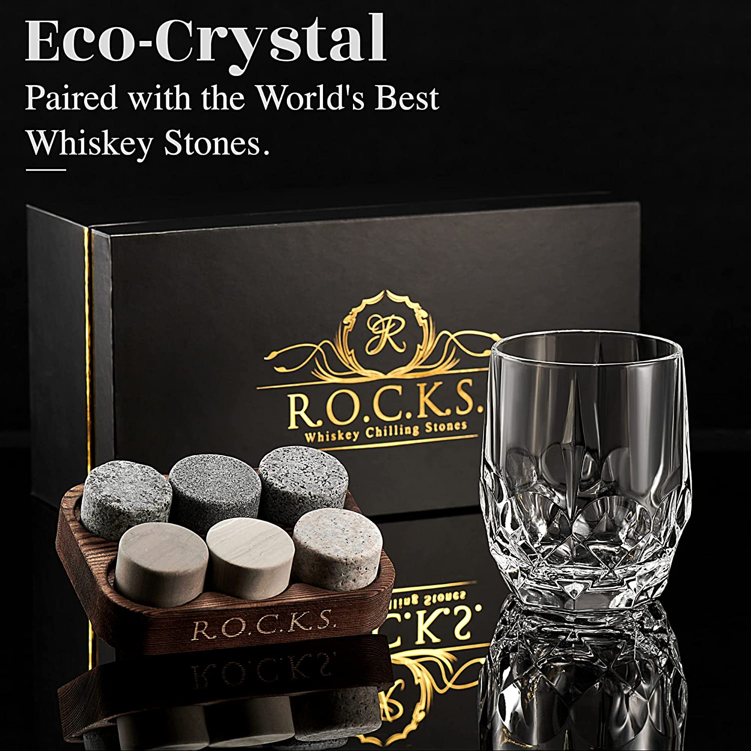 The Connoisseur's Set - Iconic Glass Edition by R.O.C.K.S. Whiskey Chilling Stones