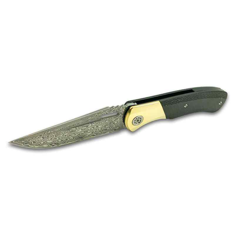 Bastion Gear Baron Folding Knife - San Mai Damascus Steel Blade & Carbon Fiber Scales Handle (First Release) by Battlbox.com