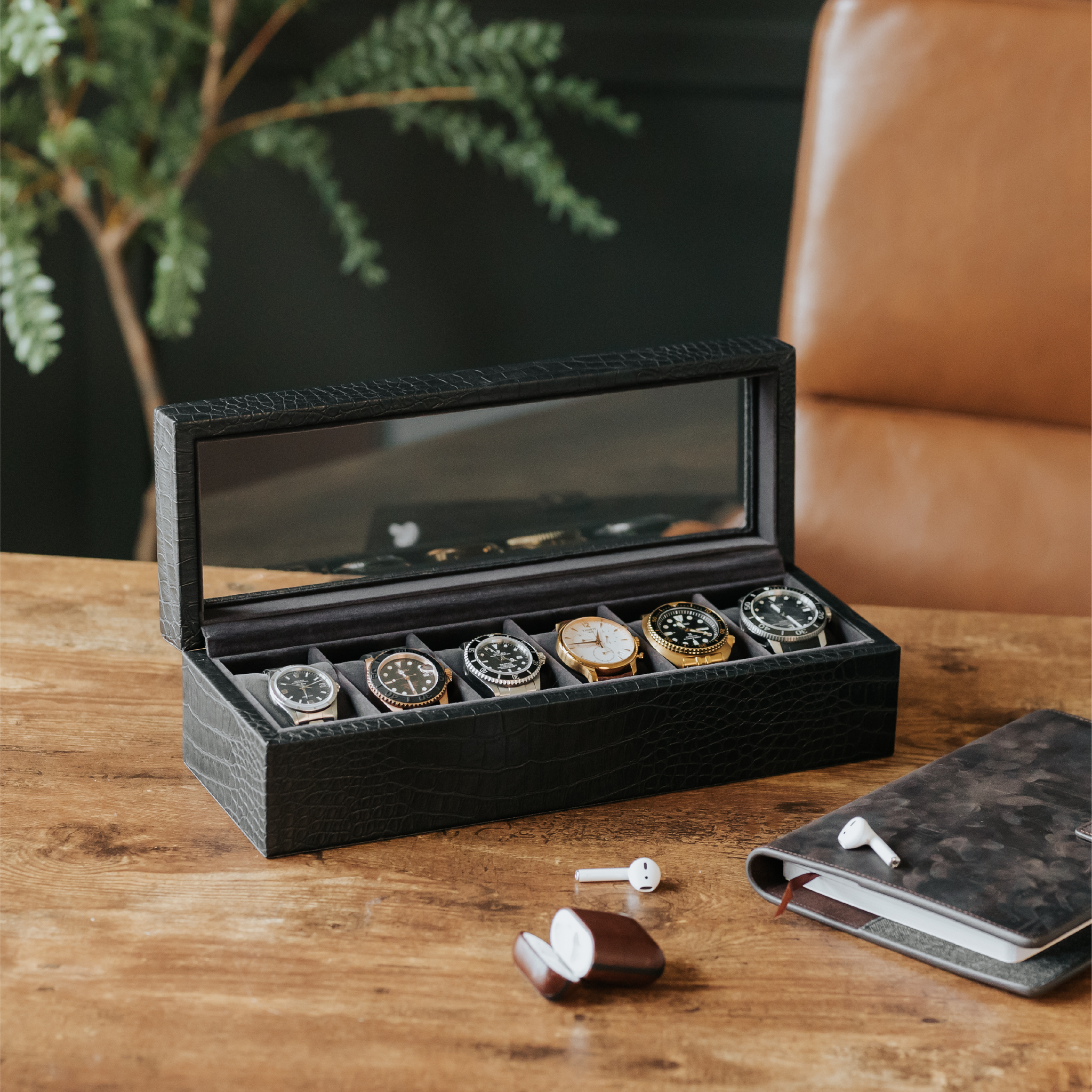 Faux Crocodile Watch Box - 6 Slot by Case Elegance