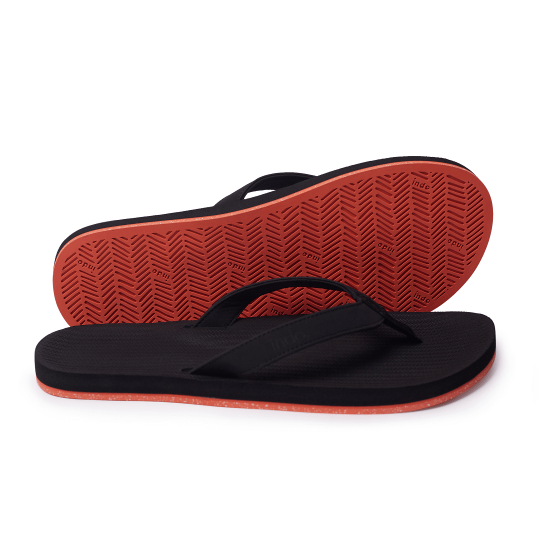Men’s Flip Flops Sneaker Sole - Black/Orange Sole by Indosole