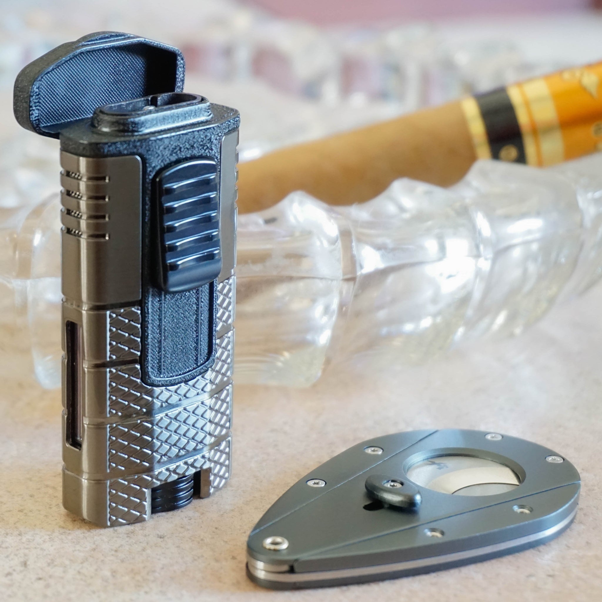 Xikar Tactical Bundle Pack - Titanium Combo - Cigar Case and Torch Lighter by Case Elegance