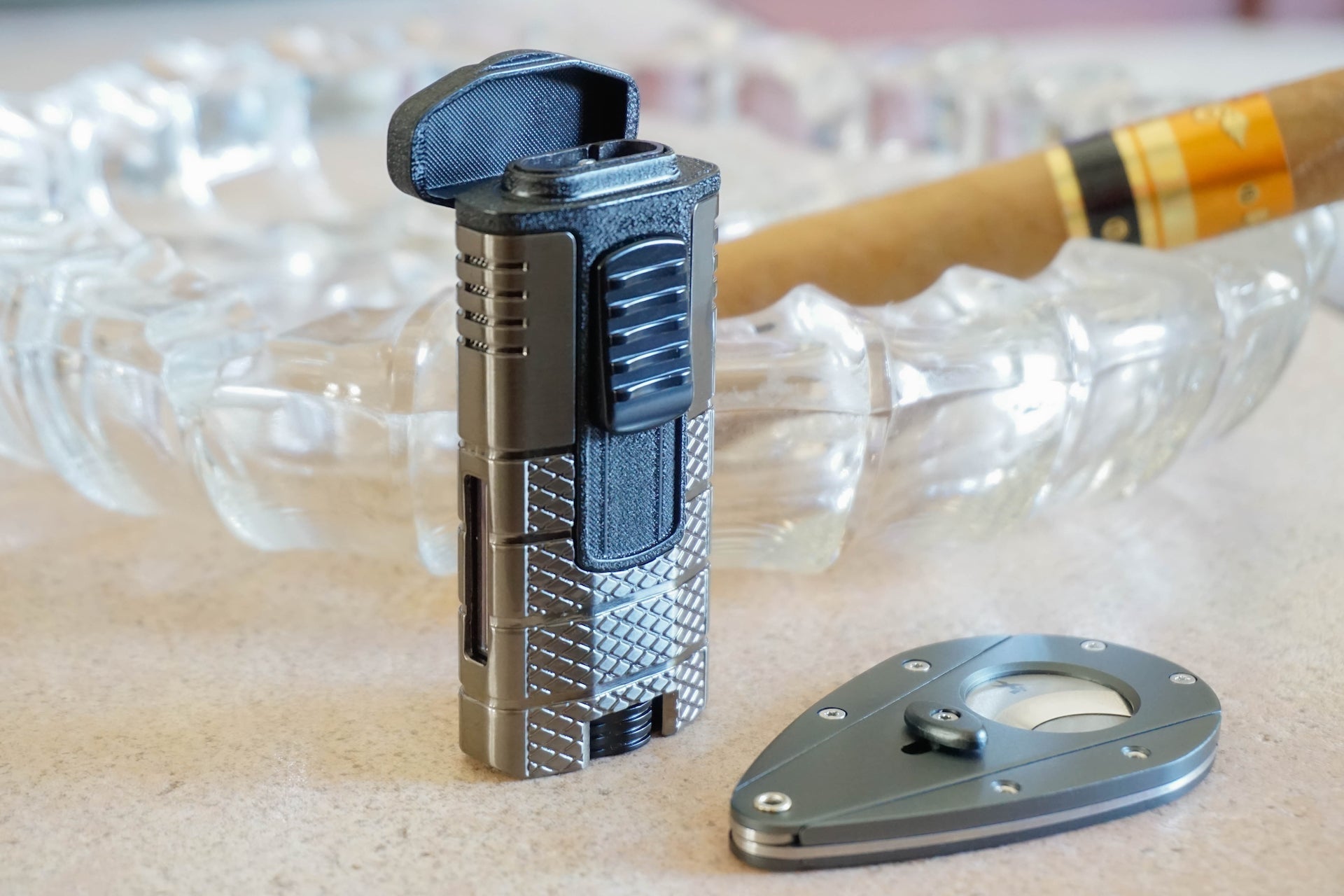 Xikar Tactical Bundle Pack - Titanium Combo - Cigar Case and Torch Lighter by Case Elegance