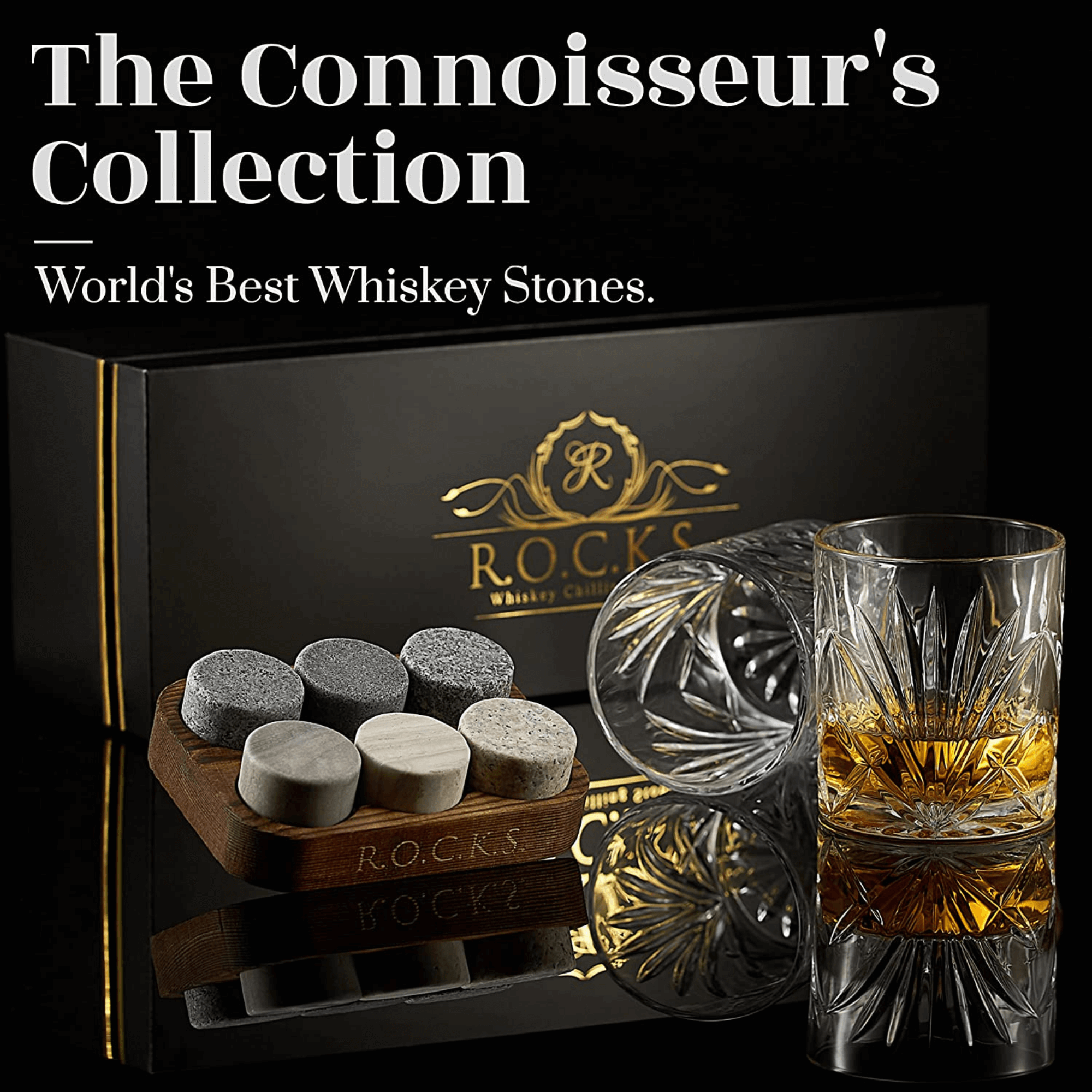 The Connoisseur's Set - Palm Glass Edition by R.O.C.K.S. Whiskey Chilling Stones
