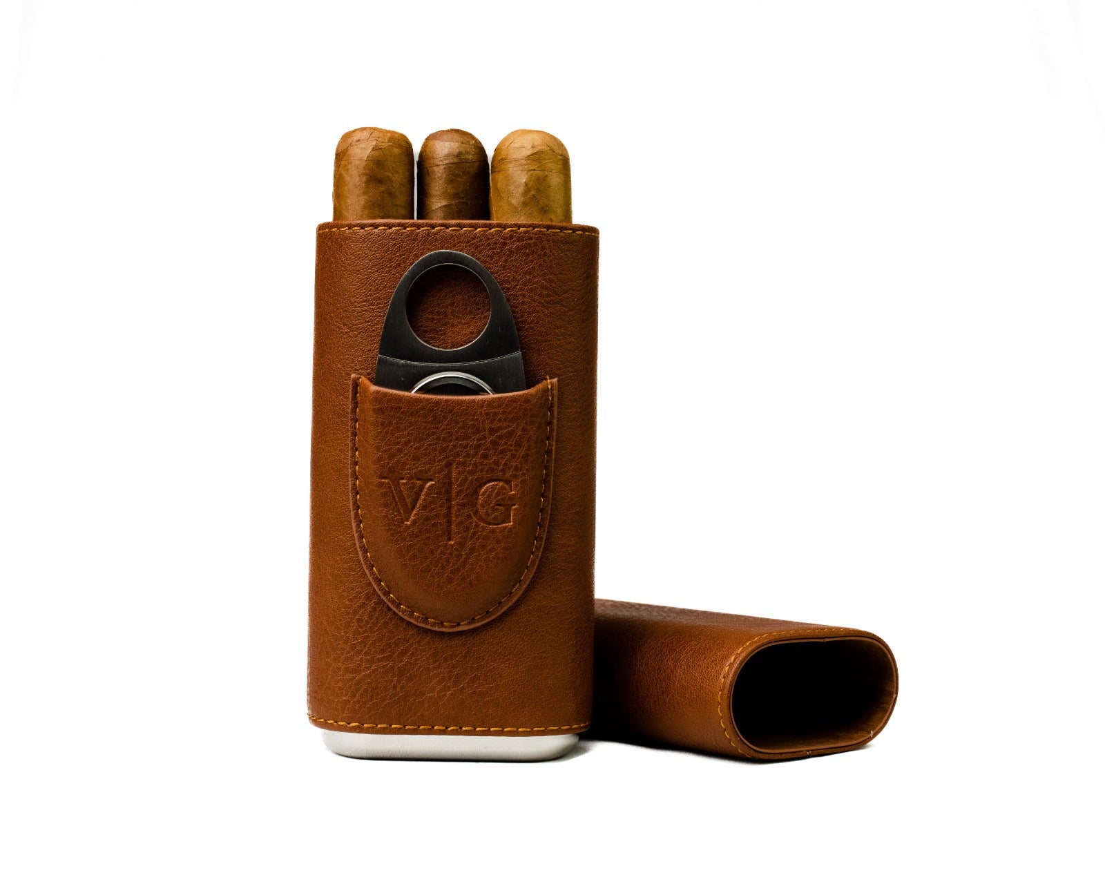 Luxury Brown Leather Cigar Case With Cutter by Vintage Gentlemen